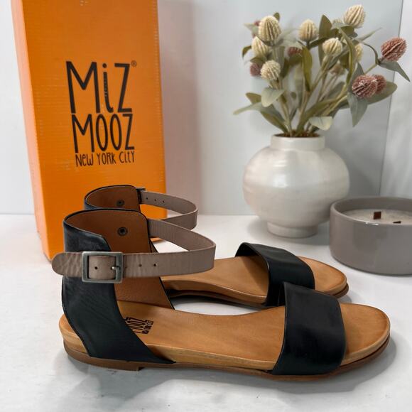 Miz Mooz New York Alanis Leather Sandal Black Ankle Strap Buckle Women's 7.5 - Picture 1 of 10